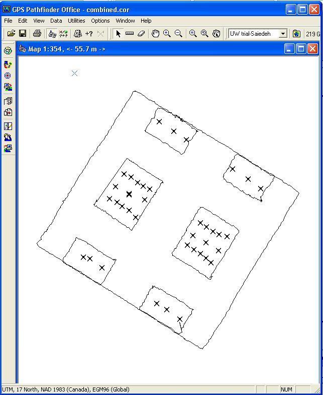 Figure 3.16: Georeferenced plan of the deployment of the tags into separate blocks Figure 3.