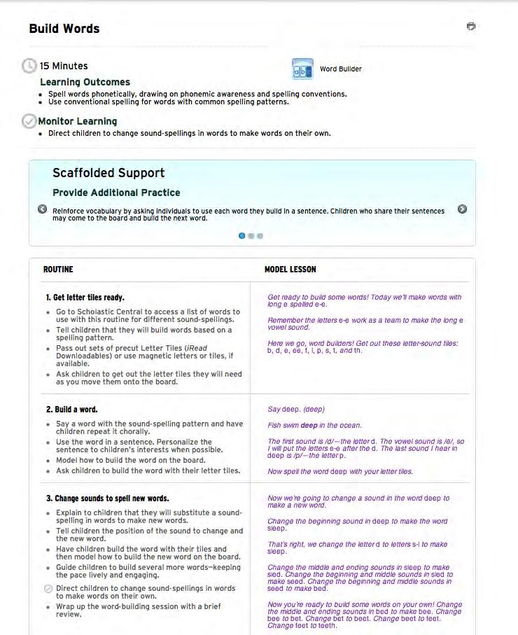 Clicking the lesson name link reveals the lesson s plan. To scroll through the scaffolded support concepts, click the left or right arrows.