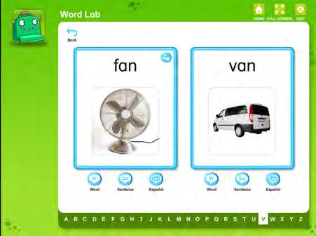 Word Lab The Word Lab displays a list of iread vocabulary words and the ability to see any Word Card.