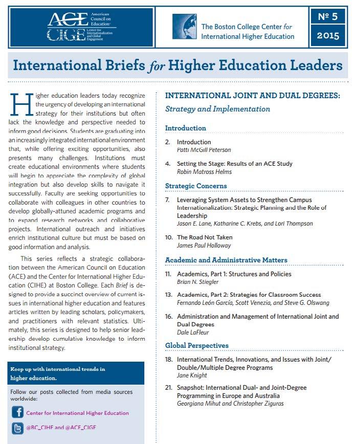 Additional Resource International Briefs for Higher Education Leaders Spring 2015
