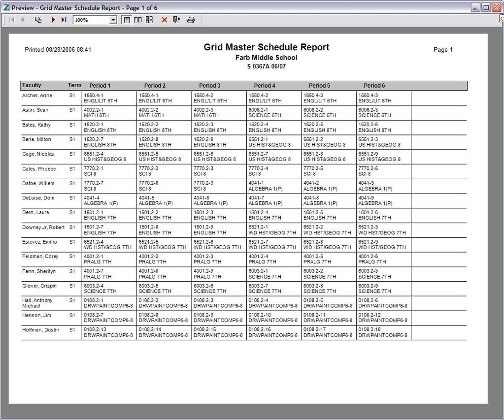 Master Schedule There are two ways to print the master schedule: in grid format using Grid Master Schedule or as a list using a report called Master Schedule. Open Zangle. Click Scheduling.