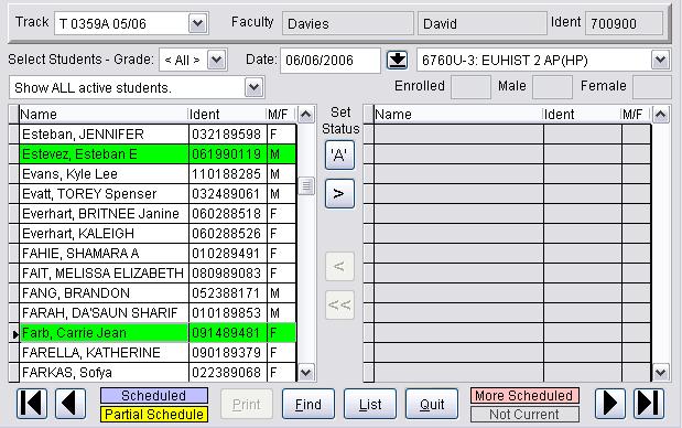 21. Using the date field in the center of the screen, enter the date that you want the students schedules to reflect that they began the new course.