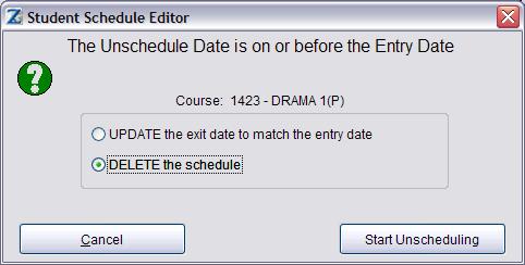 IMPORTANT! Make sure that the exit date is correct. This should have been set in Step 2 (the same date for which the student was scheduled). If it is not, enter the correct date now.