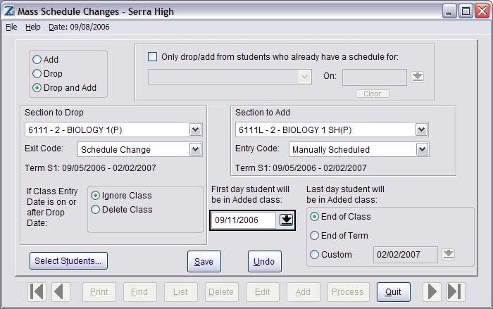 Using Mass Schedules Mass Schedules is an application that allows you to mass move a group of students from one section directly to another section.