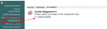 Submitting Papers Students will access the assignment from their Assignments menu (or whatever content area you the lecturer have placed the Turnitin assignment in).