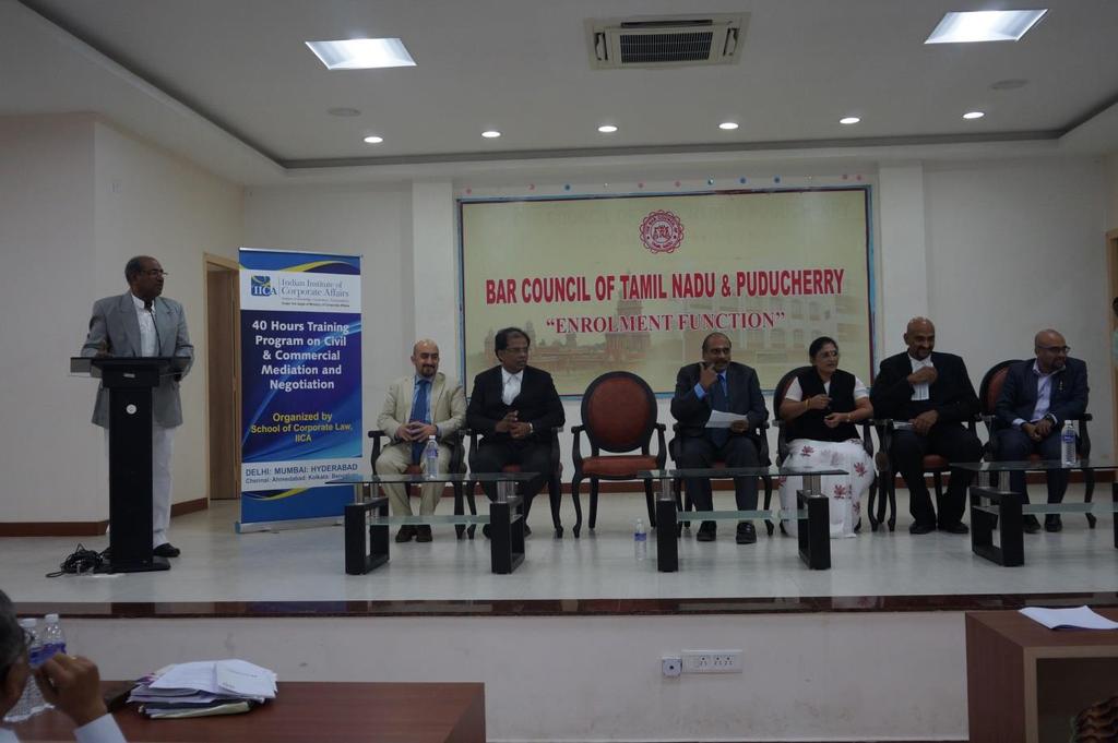 CLOSING CEREMONY: Welcome Address by Mr. R. Shunmugasundaram President, Madras Bar Association Mr. R. Shunmugasundaram appreciated the initiative of Indian Institute of Corporate Affairs for pioneering the first of its kind commercial mediation training.