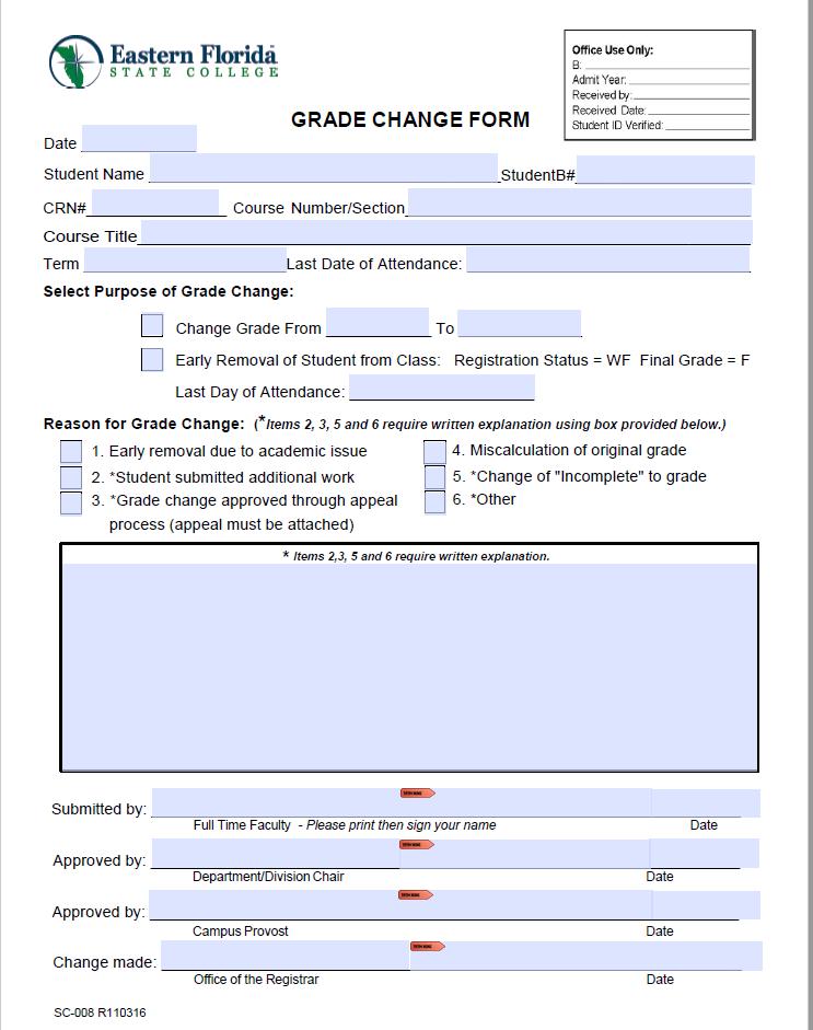 Withdrawing students with grade of F Use form SC-008 Grade Change Form To access forms, login to myefsc and click on the Document Center icon Remove student for