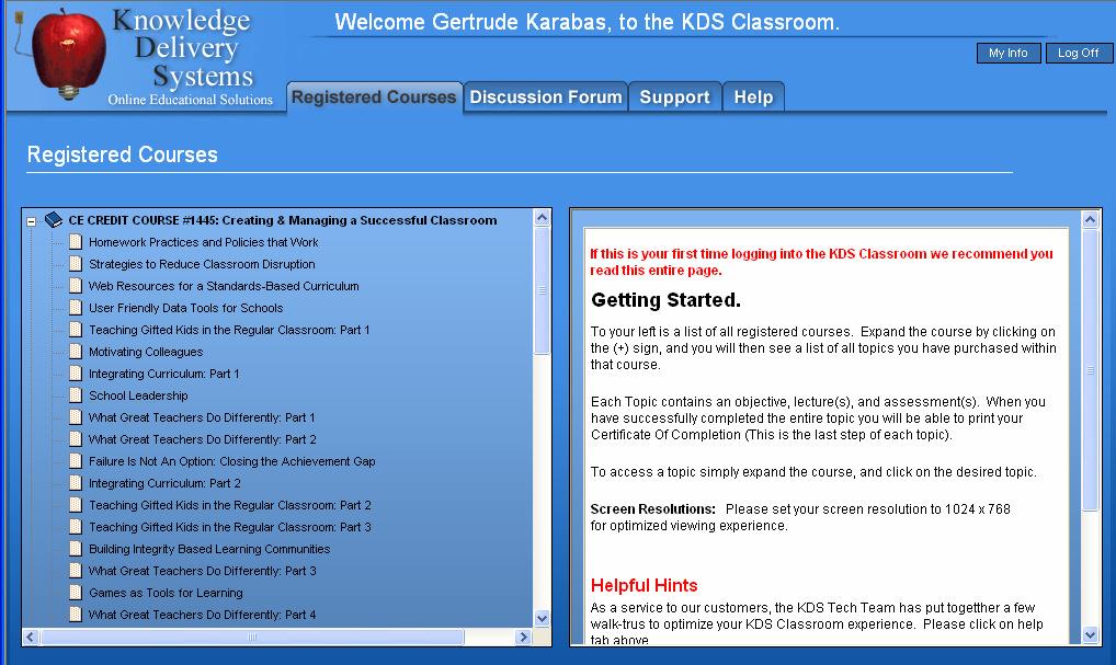 Welcome to the KDS Classroom The KDS Classroom Screen will