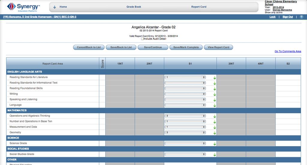 8. After all grades have been transferred, hover your cursor over the Report Card link and