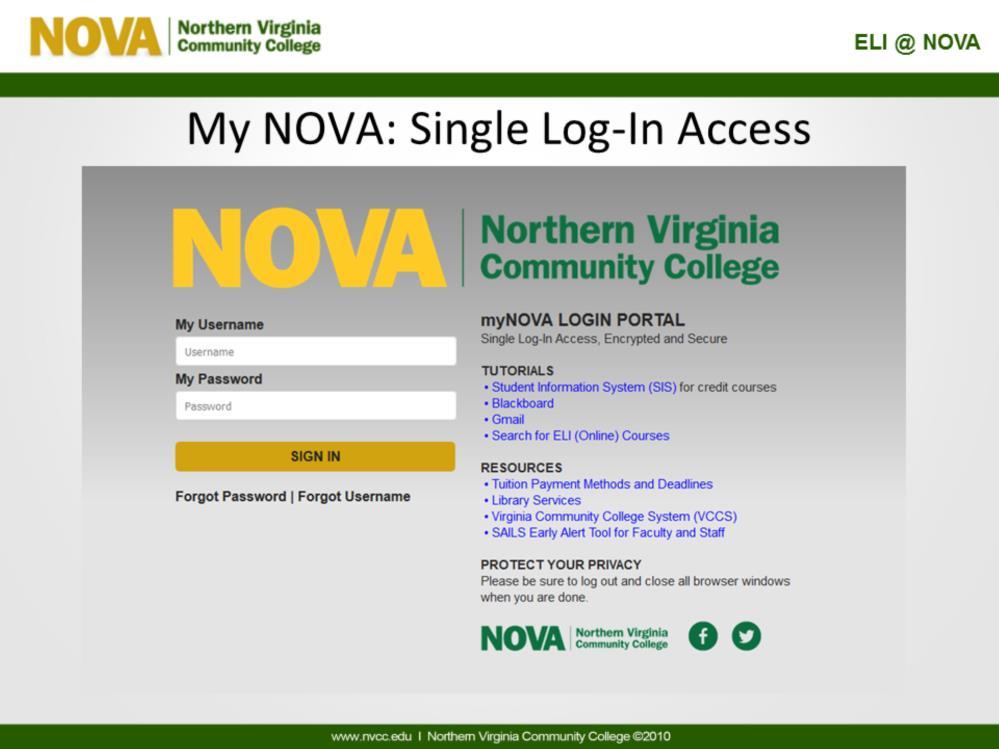 At anytime on your course start date, log into MyNOVA to access your