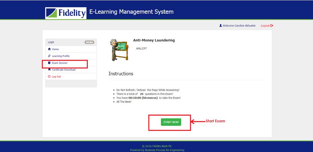 STARTING AN EXAM ASSIGNED User can start an exam immediately after concluding the course.