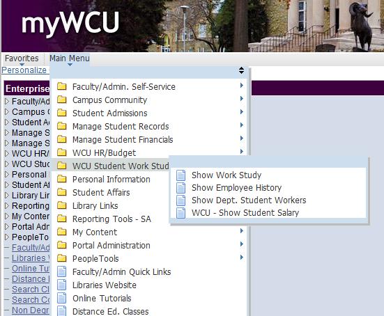 WCU STUDENT WORK STUDY Navigation: WCU Student Work Study > Show Work Study *You
