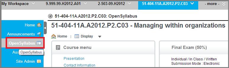 What do I do with the Open Syllabus? Here at HEC Montréal, the Open Syllabus tool replaces the usual paper version of the syllabus. The tool is used when you would like to: Learn about your course (e.