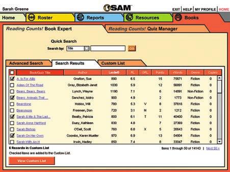 Using SAM to Guide Book Selection Using Reading Program Inventory Overview Results The Book Expert is a powerful tool that searches a library of thousands of titles to help you find books to match