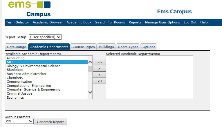 CPI Reports Click the next tab, Academic departments. Move all departments listed on the left, to the right side.