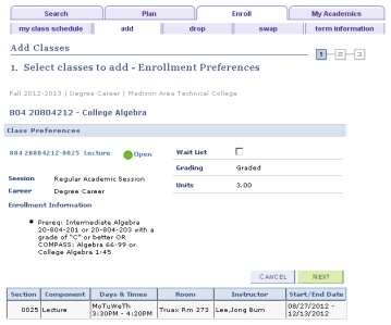 Register into Class (continued) Step 6: When you hit the Select Class button, it will bring you to the class s information page.