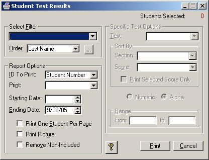 Test Results: Builds a report for a filter of student