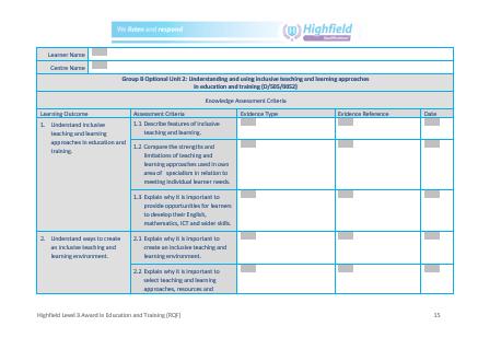 Appendix 3: Sample assessment material Highfield