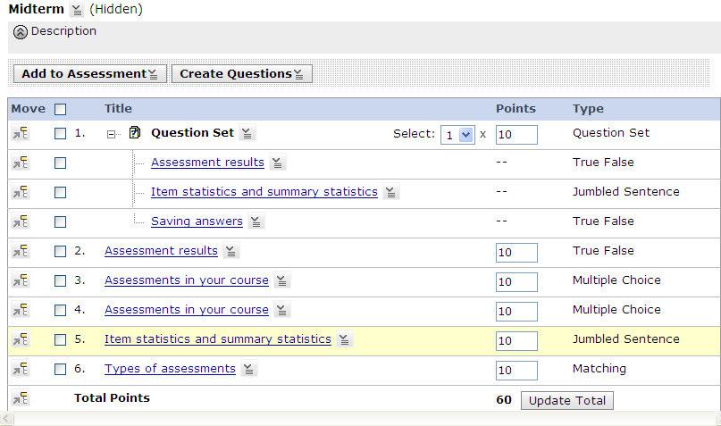 To add question alternates for a question, select the check box next to the question, and then click Add Question Alternates. Alternate questions will appear under the selected question.