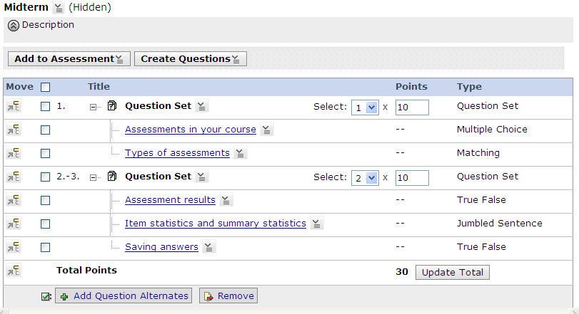 Assessment Settings To access the settings, click the action link icon