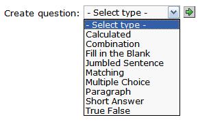 Creating Questions: Click on the Create Questions button. Select a question type from the menu Let s select multiple choice and then click the green arrow.