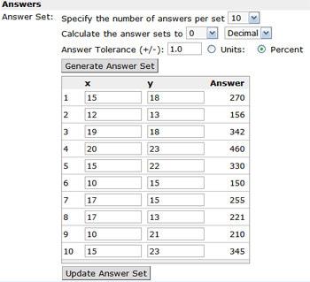Select the number of sets that can be generated and then click Generate Answer Set. A screen with number sets will appear.