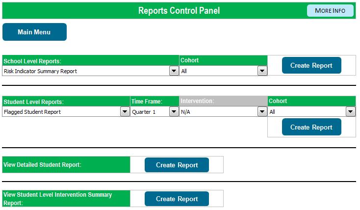 Reports Control Panel Page The Reports Control Panel page enables you to create various reports from the data that have been entered into the tool.