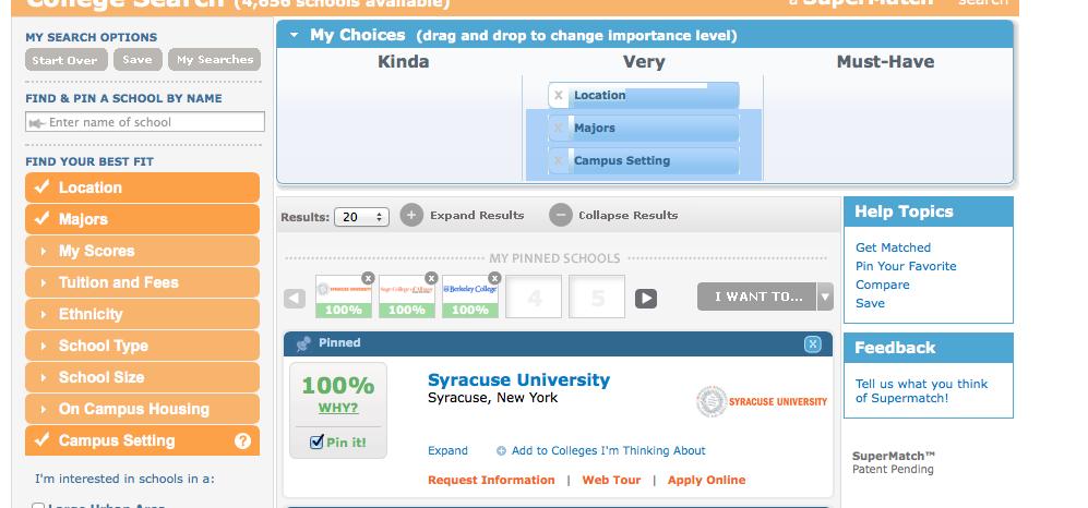 College Search on Naviance Under each college you can choose to request information, take a web