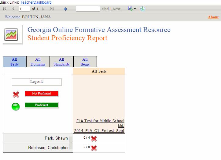 GOFAR User Guide 101 Report Category Description The Student Proficiency Report shown