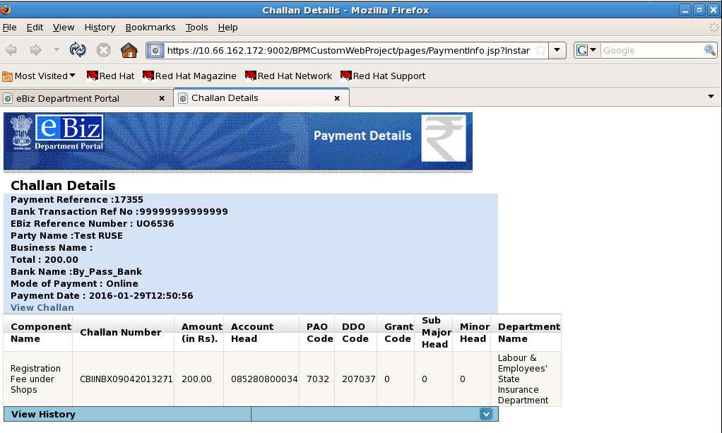 Figure 16 Payment Details 4. Receiving Hand scrutinizes the application, if he needs clarification, he can choose Scrutiny Comment radio button and click on Send.