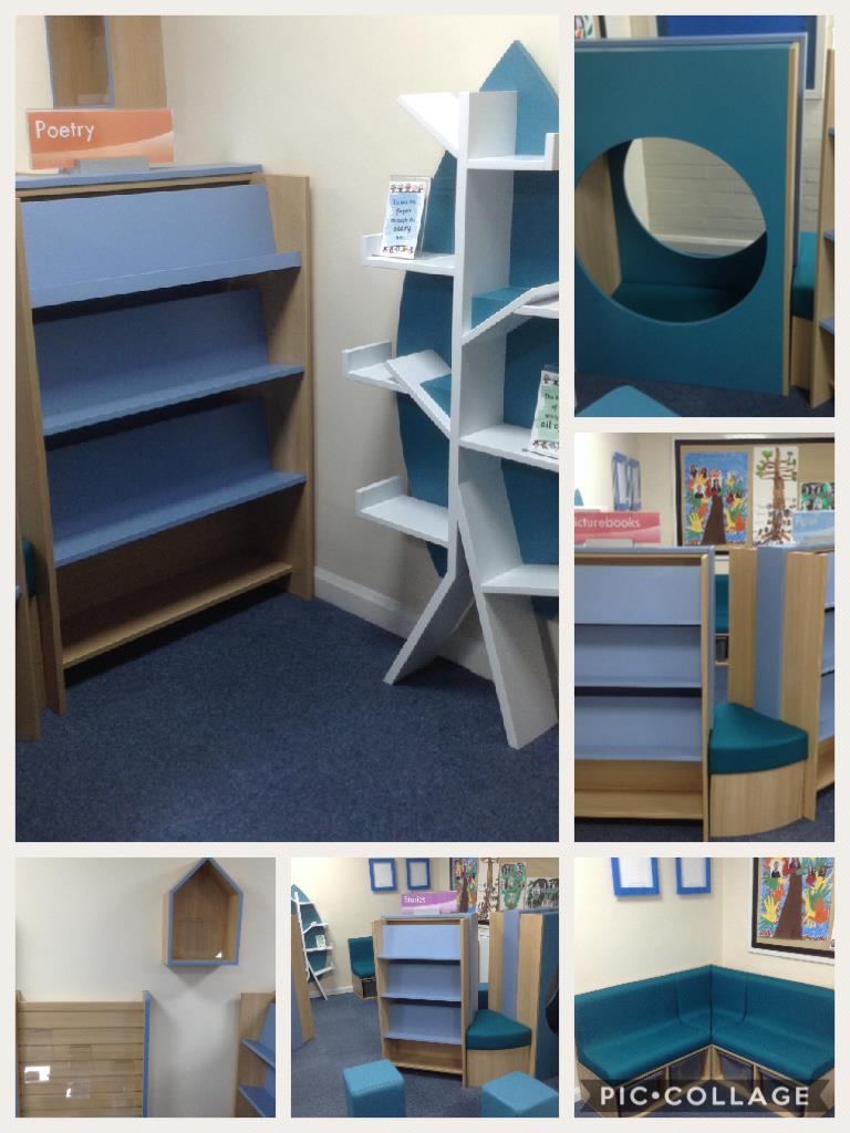 Our New Library Is Here! On Tuesday morning we were very excited to see the new library shelving arrive and a fantastic library space develop before our eyes.