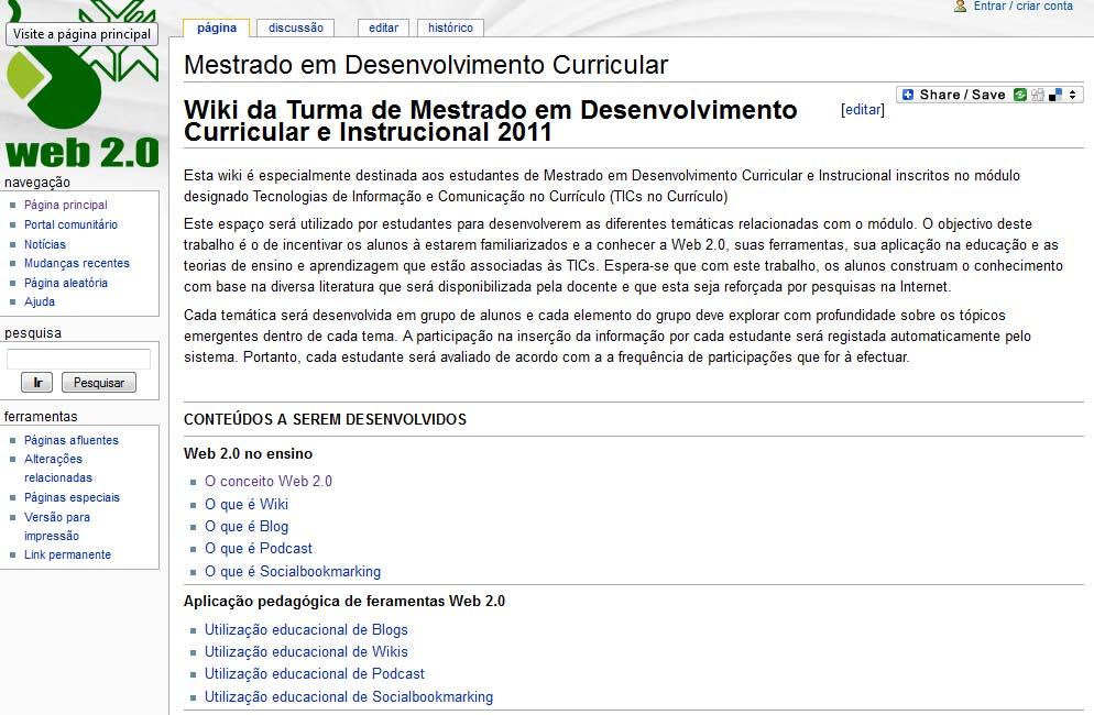 Figure 4 The wiki for the Master in Curricula and Teaching Development.