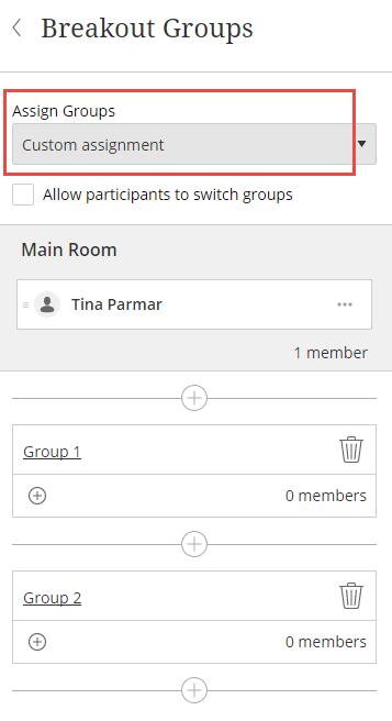 9 15. When creating Breakout Groups, you are given two options for choosing the makeup of the group. Random assignment will create and assign groups for you.