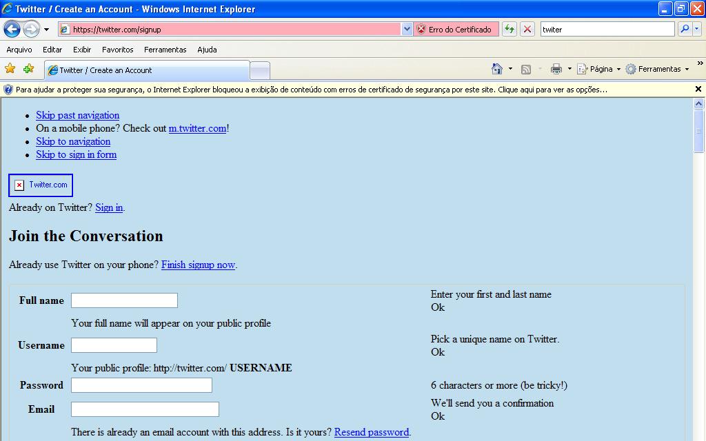 Figure 4 - Filling out the profile On this screen the participant fills the data.