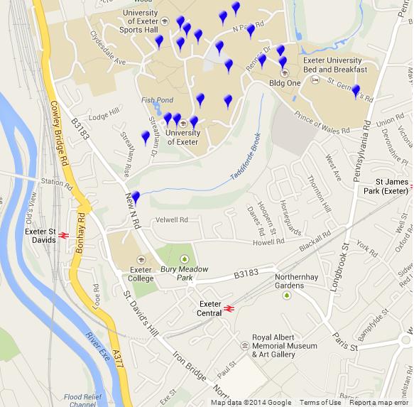 All plenaries and sessions will take place in Conference Room 1 and 2, XFi Building, on the University of Exeter s main Streatham campus (off Rennes Drive, and circled on the map).
