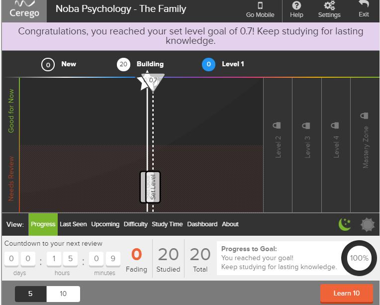 What students see Students who take Noba quizzes will have access to a dashboard that tracks their individual progress.