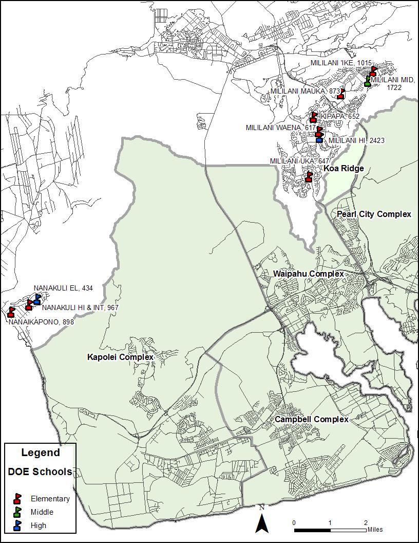Figure 3 Map of Schools Adjacent To But Not Included in the Proposed Leeward Oahu School Impact District: the Nanakuli
