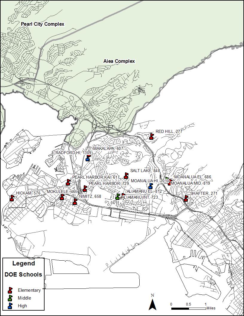 Figure 4 Map of Schools Adjacent But Not Included in the Proposed Leeward Oahu School Impact District: the Moanalua