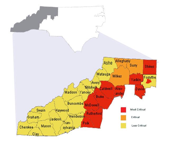 Educational Needs Index Map of the NC Appalachian Region rry, & Wilkes Davie, Stokes, & Yadkin Alexander, Burke, & Caldwell Forsyth (outer region)