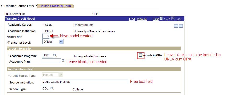 Transfer Credit Processing 57. Type in the Student s ID number in the ID field (if the Student s ID is unknown, search on Last Name and First Name). 58. Click on the button. 59.