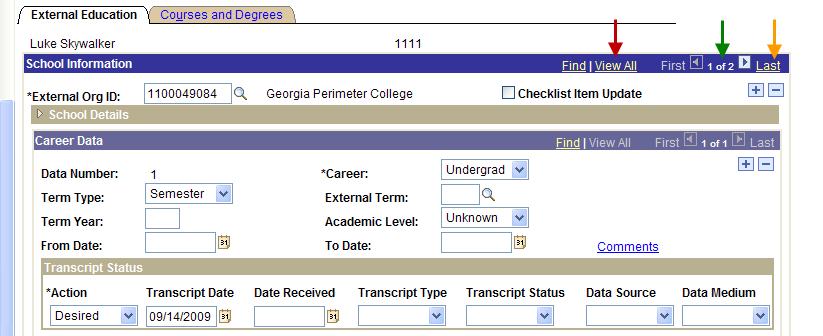 Transfer Credit Processing 3. Type in the Student s ID number in the ID field (if the Student s ID is unknown, search on Last Name and First Name). 4. Click on the button. 5.