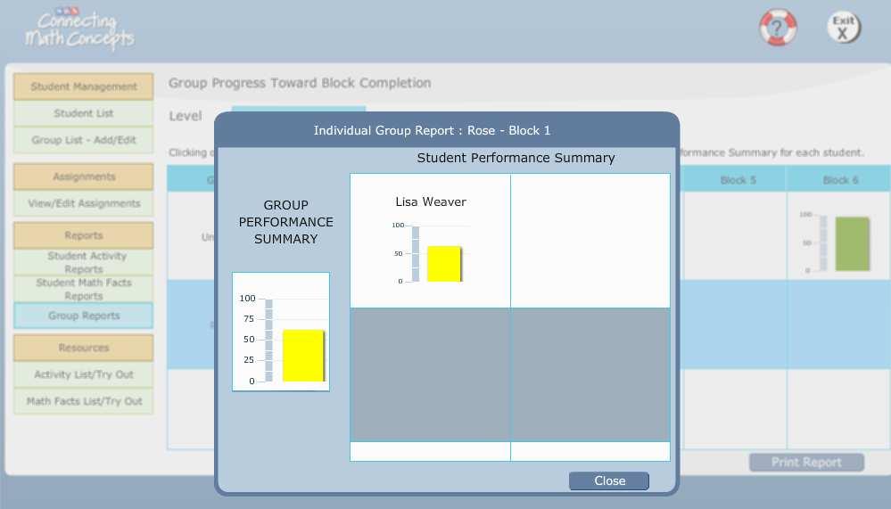 3. Click an individual group s bar graph for a Performance