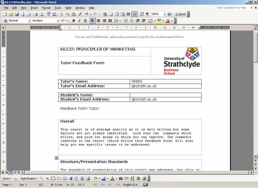Feedback template: The online tutor feedback template was created using visual basic scripts to create a drop-down menu of feedback comments for selection