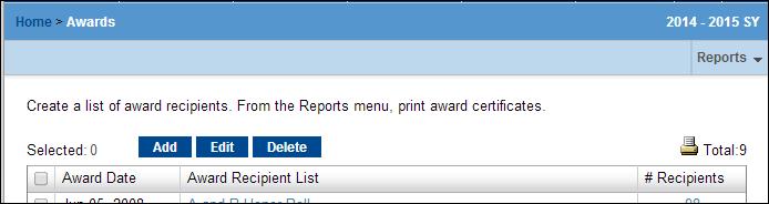 The following steps describe how to create a list of award recipients. 1.