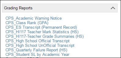 Generate Reports The following list of Grading reports is located on the School Reports page in SIM and is available to the Grading Coordinator role.
