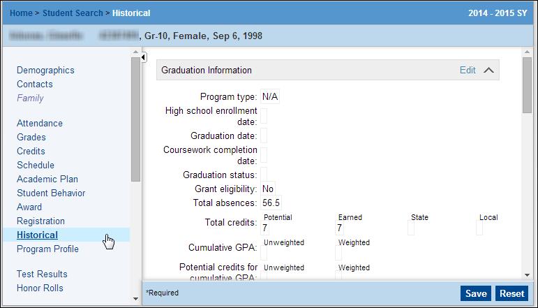 Add/Edit Student Historical Information SIM Historical is the repository for CPS high school historical transcript data.