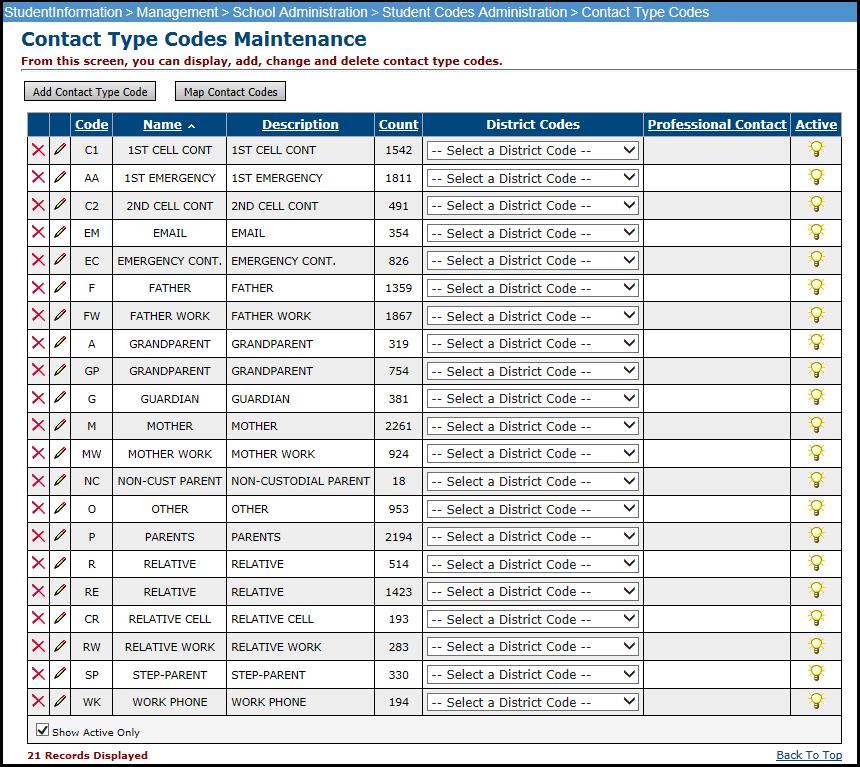 Define Contact Type Codes (optional) Verify that appropriate Contact Type Codes have been defined, if desired. These will be used on the Student Contact Summary page.