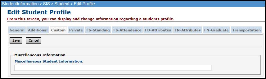Student Profile Custom tab (optional) Click the Custom tab on the Edit Profile page. Fill out the requested information, if desired.
