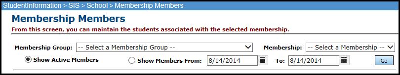 Memberships can be added through the School Membership Members page Navigation: