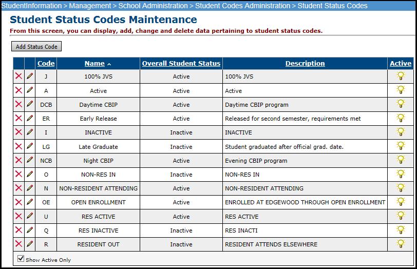 Define Student Status Codes Verify that appropriate Status Codes have been defined.